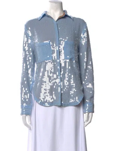 Pre-owned Jluxlabel Printed Long Sleeve Button-up Top In Blue
