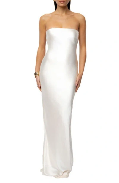 Jluxlabel Regal Rising Corset Back Strapless Satin Gown In White