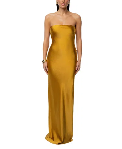 Jluxlabel Regal Rising Corset Back Strapless Satin Gown In Gold