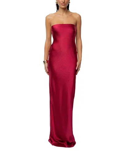 Jluxlabel Regal Rising Corset Back Strapless Satin Gown In Red