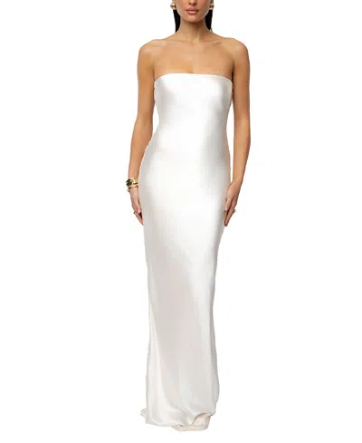 Jluxlabel Regal Rising Corset Back Strapless Satin Gown In White