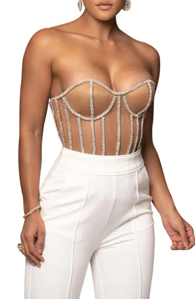 Jluxlabel Rhinestone Corset Top In Beige