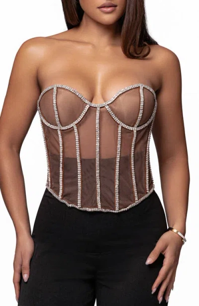 Jluxlabel Rhinestone Corset Top In Brown