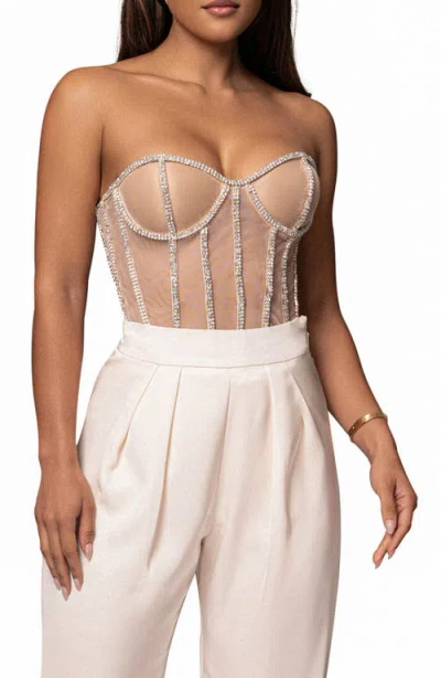 Jluxlabel Rhinestone Corset Top In Ivory