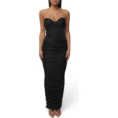 Jluxlabel Ruched Metallic Tie Back Maxi Dress In Black