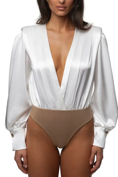 Jluxlabel Satin Radiance Bodysuit In White