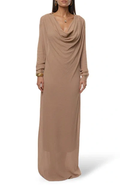 Jluxlabel Savanna Cowl Neck Long Sleeve Maxi Dress In Brown