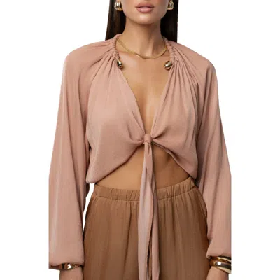 Jluxlabel Seaside Glow Tie Front Top In Pink