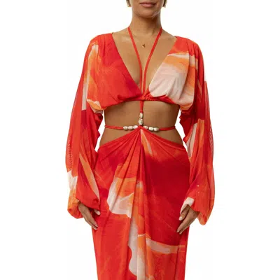 Jluxlabel Selene Draped Crop Top In Red