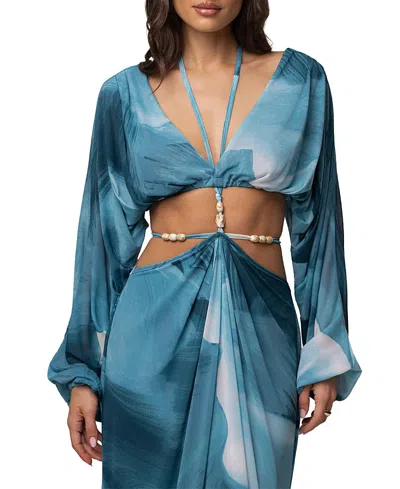 Jluxlabel Selene Draped Top In Blue