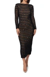 Jluxlabel Serene Wonders Open Stitch Long Sleeve Dress In Black