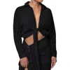 Jluxlabel Soho Tie Front Crop Shirt In Black