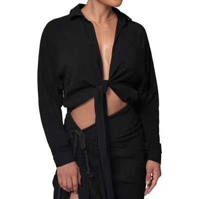 Jluxlabel Soho Tie Front Crop Shirt In Black