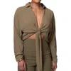 Jluxlabel Soho Tie Front Crop Shirt In Green