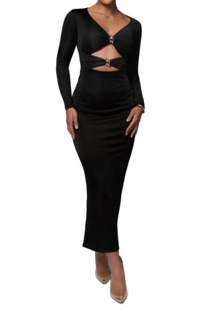 Jluxlabel Soiree Cutout Long Sleeve Maxi Dress In Black