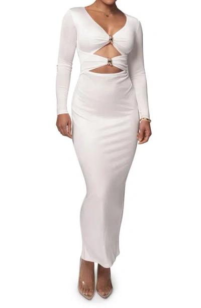 Jluxlabel Soiree Cutout Long Sleeve Maxi Dress In Ivory