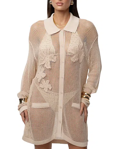 Jluxlabel Solara Embroidered Button Up Top In Neutral