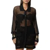 Jluxlabel Solara Floral Appliqué Open Stitch Cover-up Shirt In Black