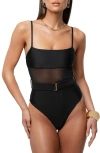 Jluxlabel Solare Mesh Belted One-piece Swimsuit In Black