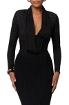 Jluxlabel Spanish Banks Asymmetric Long Sleeve Bodysuit In Black