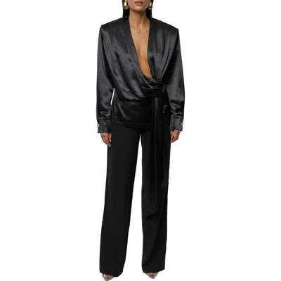 Jluxlabel Statement Satin Drape Top In Black
