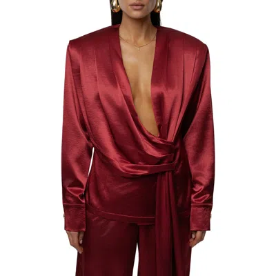 Jluxlabel Statement Satin Drape Top In Red