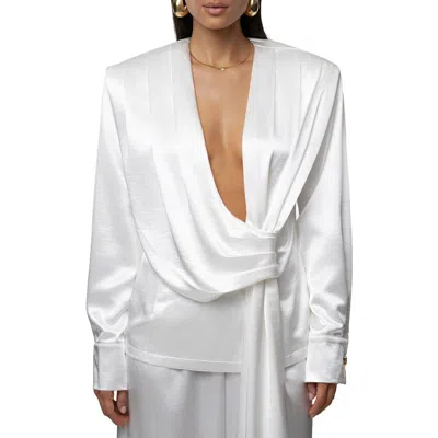 Jluxlabel Statement Satin Drape Top In White