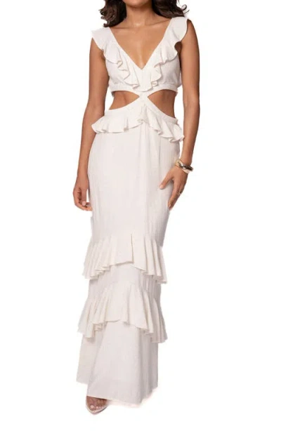 Jluxlabel Sunshine Cutout Ruffle Cotton & Linen Maxi Dress
