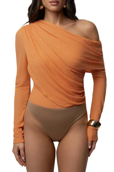 Jluxlabel Textured One Shoulder Bodysuit In Orange