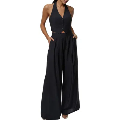 Jluxlabel Tropical Daze Halter Top & Wide Leg Pant Set In Black