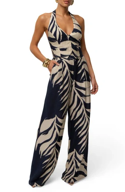 Jluxlabel Tropical Daze Halter Top & Wide Leg Pant Set In Black