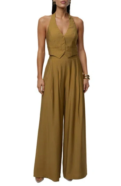 Jluxlabel Tropical Daze Halter Top & Wide Leg Pant Set In Green