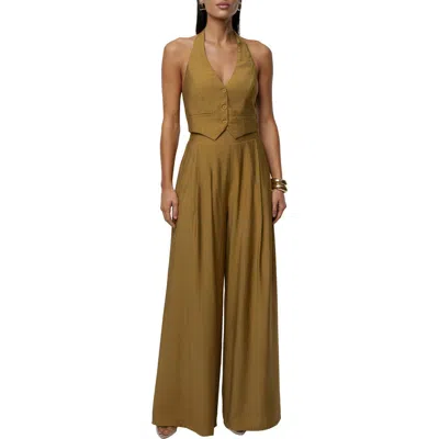 Jluxlabel Tropical Daze Halter Top & Wide Leg Pant Set In Green