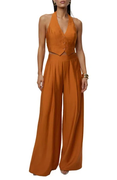 Jluxlabel Tropical Daze Halter Top & Wide Leg Pant Set In Orange
