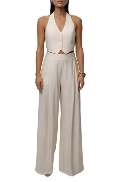 Jluxlabel Tropical Daze Halter Top & Wide Leg Pant Set In White