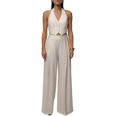 Jluxlabel Tropical Daze Halter Top & Wide Leg Pant Set In White
