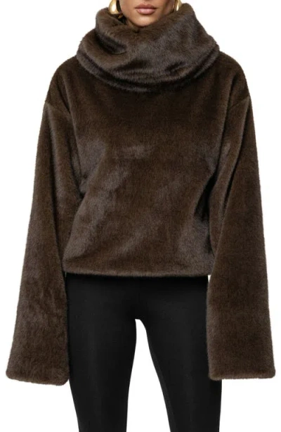 Jluxlabel Turtleneck Faux Fur Pullover In Brown