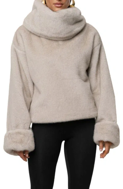 Jluxlabel Turtleneck Faux Fur Pullover In Neutral