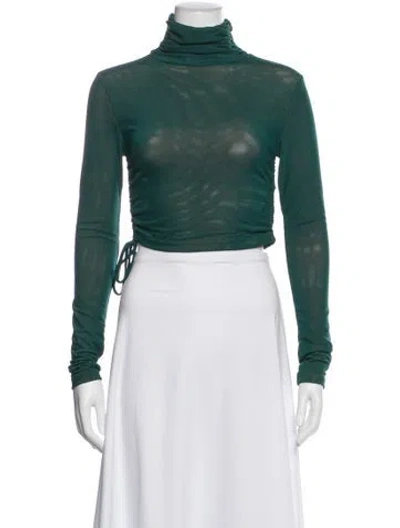Pre-owned Jluxlabel Turtleneck Long Sleeve Crop Top In Green
