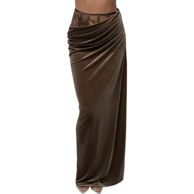 Jluxlabel Velvet & Lace Maxi Skirt In Brown