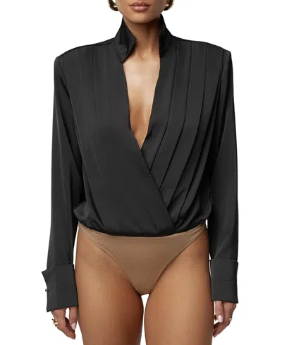 Jluxlabel Visionary Pleated Bodysuit In Black