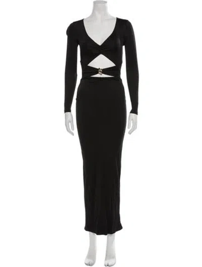 Pre-owned Jluxlabel V-neck Long Dress In Black