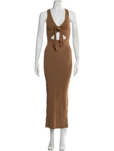 Pre-owned Jluxlabel V-neck Long Dress In Brown