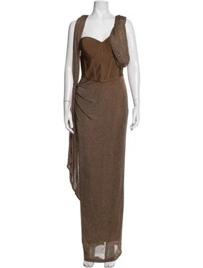 Pre-owned Jluxlabel V-neck Long Dress In Brown