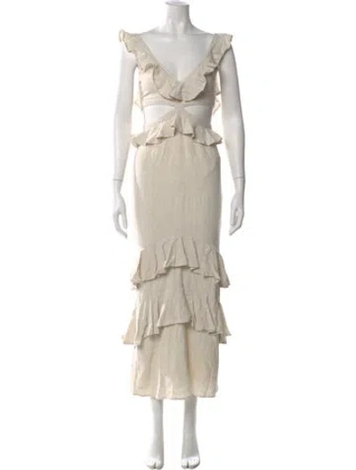 Pre-owned Jluxlabel V-neck Long Dress In Neutral