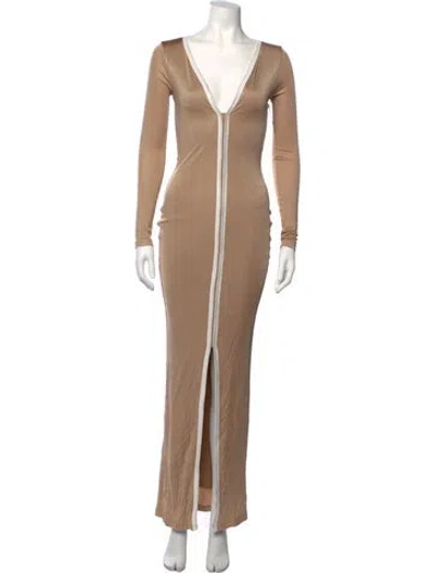 Pre-owned Jluxlabel V-neck Long Dress In Neutrals