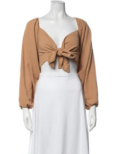 Pre-owned Jluxlabel V-neck Long Sleeve Crop Top In Brown