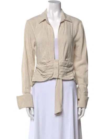 Pre-owned Jluxlabel V-neck Long Sleeve Crop Top In Neutral