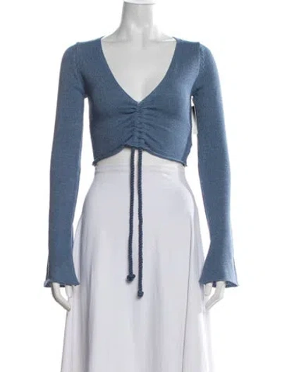 Pre-owned Jluxlabel V-neck Long Sleeve Crop Top W/ Tags In Blue