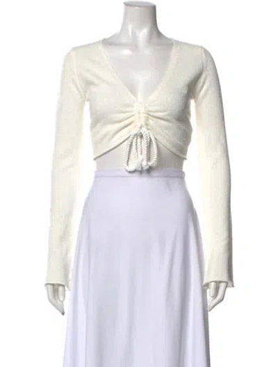 Pre-owned Jluxlabel V-neck Long Sleeve Crop Top In White